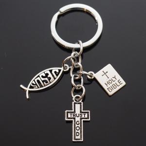 Trust God Christian Keychain with Cross and Fish