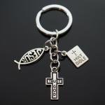 Trust God Christian Keychain with Cross and Fish