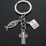Trust God Christian Keychain with Cross and Fish