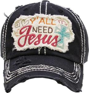 Y'all Need Jesus Vintage Black Baseball Hat