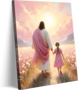 Jesus Walking with Girl Canvas Wall Art