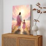 Jesus Walking with Girl Canvas Wall Art