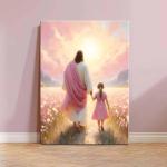 Jesus Walking with Girl Canvas Wall Art