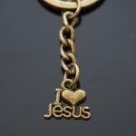 Jesus Heart Charm Keychain - Christian Bronze Ring