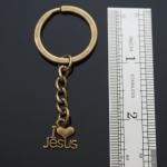 Jesus Heart Charm Keychain - Christian Bronze Ring