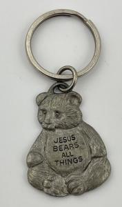 Pewter Teddy Bear Cross Keychain for Kids