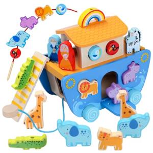 Wooden Noah's Ark Animal Shape Sorter Toy, Baptism Gifts