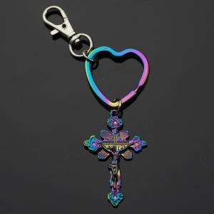 Jesus Cross Rainbow Heart Keychain Pendant