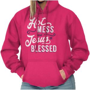 Jesus Blessed Hot Mess Women's Long Sleeve Hoodie