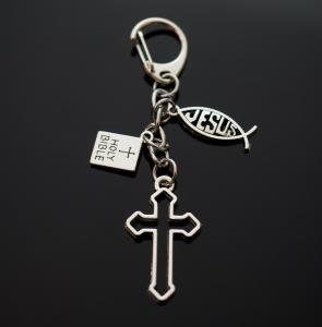 Hollow Cross Jesus Fish Christian Keychain Clip
