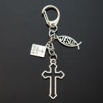 Hollow Cross Jesus Fish Christian Keychain Clip