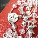 Clear Crystal Dove Cross Rosary Necklace for All