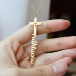 Personalized Cross Name Necklace in Gold or Silver