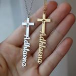 Personalized Cross Name Necklace in Gold or Silver