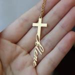 Personalized Cross Name Necklace in Gold or Silver