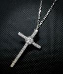 Sterling Silver Cross Pendant Necklace with Diamond
