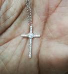Sterling Silver Cross Pendant Necklace with Diamond