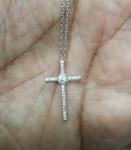 Sterling Silver Cross Pendant Necklace with Diamond
