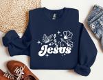 Jesus Floral Crewneck Hoodie with Bible Verse