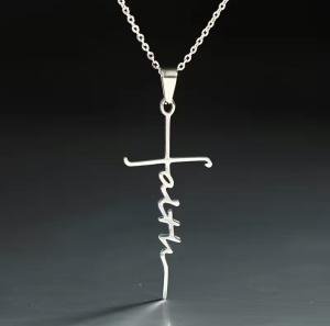 Silver Faith Cross Necklace Pendant for Christians