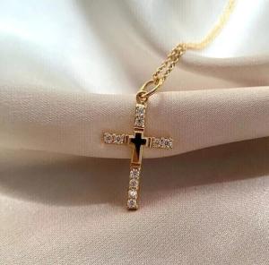 Round Cut Diamond Cross Pendant in Gold Plating