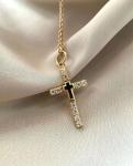 Round Cut Diamond Cross Pendant in Gold Plating