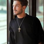 HZMAN Men's Stainless Steel Cross Crucifix Necklace Gold