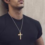 HZMAN Men's Stainless Steel Cross Crucifix Necklace Gold