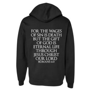 Romans 6:23 Wages of Sin Black Christian Hoodie