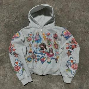 Righteous Jesus Zip Up Hoodie in Pink Grey