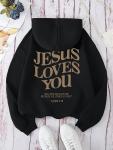 Women's golden "JESUS LOVES YOU" religious hoodie