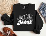 Jesus Floral Crewneck Sweatshirt with Bible Verse