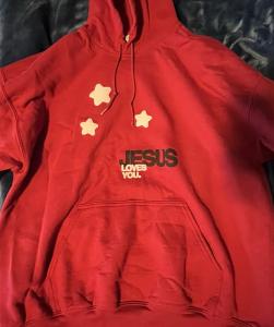 Jesus Loves You Red Hoodie with Star Graphic