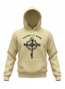 Beige Jesus Hoodie with Christian Cross Design