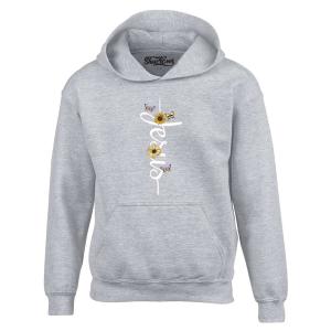 Jesus Cross Hoodie with Flowers and Butterflies