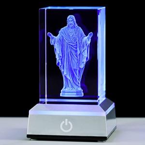 Sacred Heart of Jesus Crystal Statue with Colorful Light Base