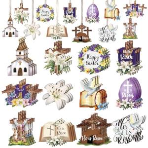 Wenqik Easter Wooden Hanging Ornaments Decor - 36 Pcs