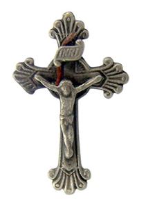 Budded Crucifix Cross Lapel Pin Pendant, Pewter, 1 Inch