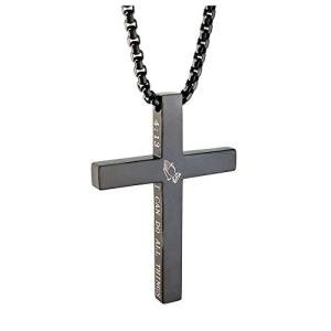 Black Stainless Steel Crucifix Necklace with Bible Verse