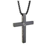 Black Stainless Steel Crucifix Necklace with Bible Verse