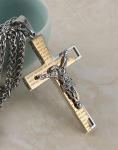 HZMAN Men's Stainless Steel Cross Crucifix Necklace Gold