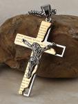 HZMAN Men's Stainless Steel Cross Crucifix Necklace Gold