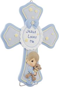 Jesus Loves Me Boy Resin Cross