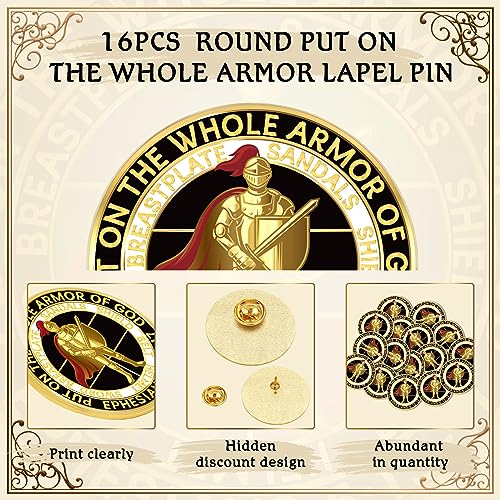 Christian Armor Lapel Pins Set - 16 Pcs