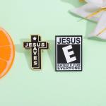 Enamel Cross Letter Brooch Set - Religious Jewelry