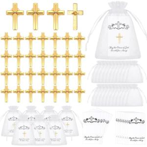 Bulk Gold Cross Pins with Cards and Bags