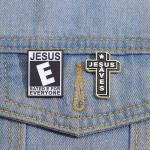 Enamel Cross Letter Brooch Set - Religious Jewelry