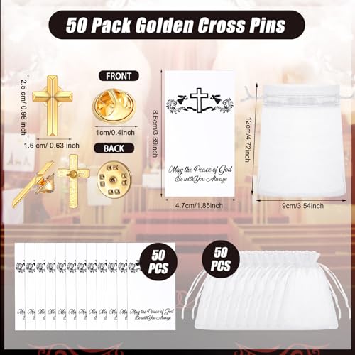 Bulk Gold Cross Pins with Cards and Bags