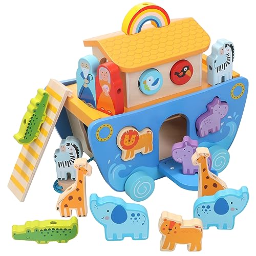 Wooden Noah's Ark Animal Shape Sorter Toy, Baptism Gifts