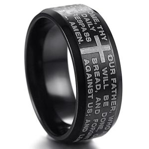 Christian Lord's Prayer Ring, Matthew 6:9-13 Stainless Steel (Black)